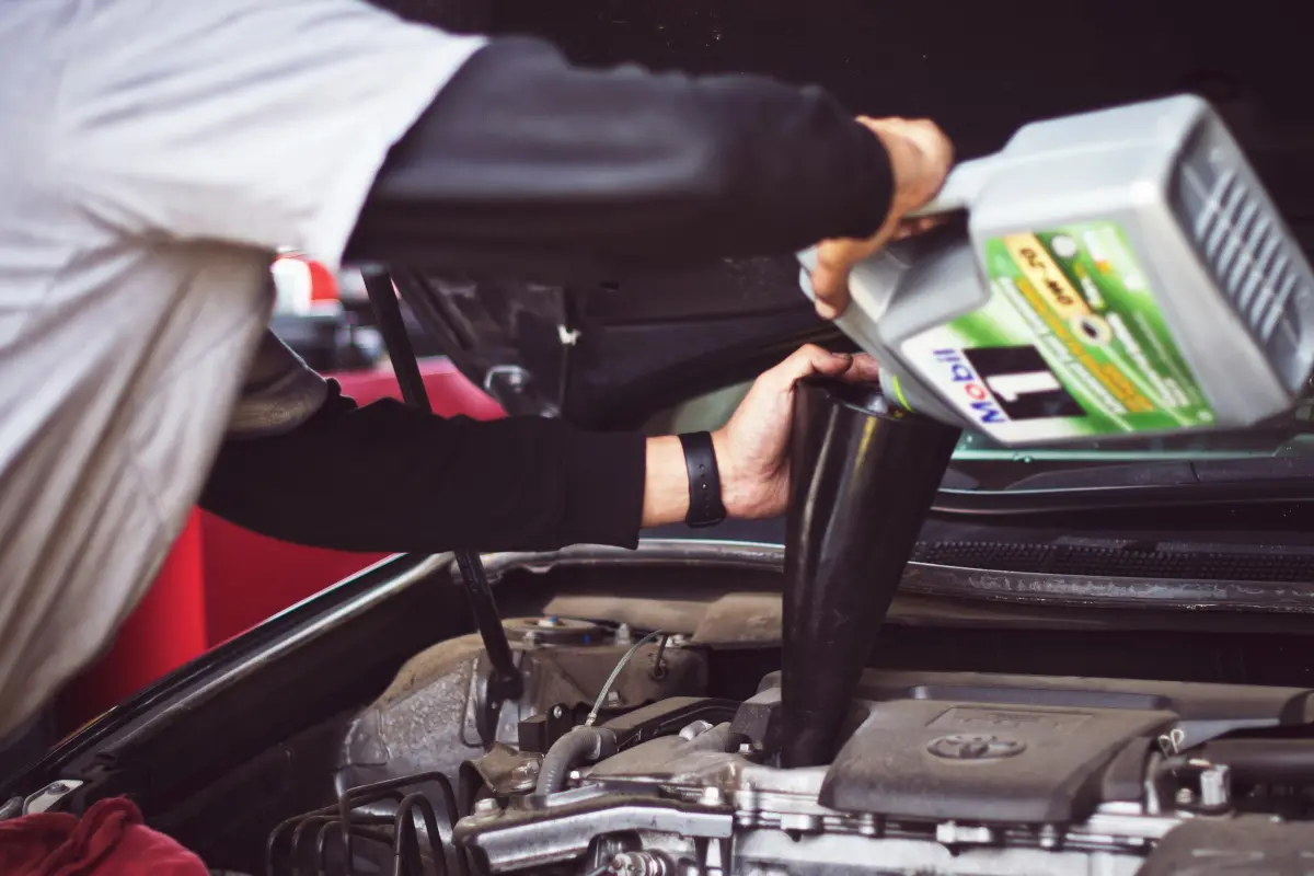 Fresh oil going into an engine